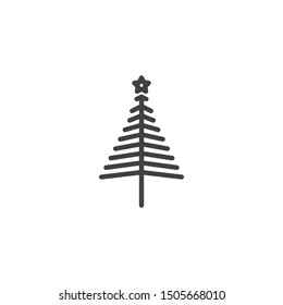 Abstract christmas tree line icon. linear style sign for mobile concept and web design. Modern xmas tree with star outline vector icon. Symbol, logo illustration. Vector graphics