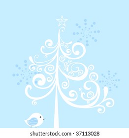 abstract christmas tree and little bird