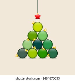 Abstract Christmas Tree Made Of Baubles Green Red Gold Beige