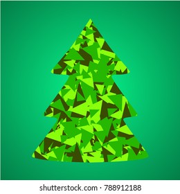 Abstract christmas tree made of green triangles. Christmas tree card