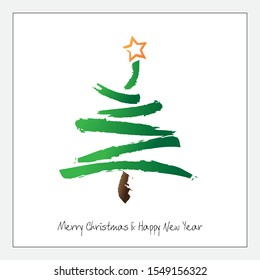 Abstract Christmas tree made of abstract hand stoke. Christmas tree greeting card, banner, poster design. Square format. EPS 10 vector