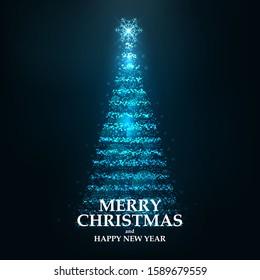 Abstract Christmas tree made from light. Greeting card or invitation. Vector Illustration