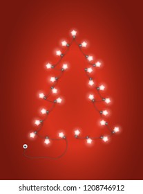 Árbol de Navidad abstracto hecho de iluminar las tierras de cultivo sobre fondo rojo
