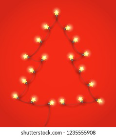 Abstract Christmas tree made from lighting garland