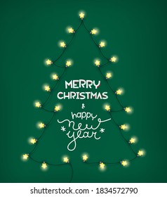 Abstract Christmas tree made from lighting garland. Merry Christmas and Happy new year