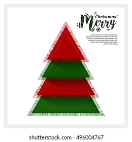 Abstract Christmas tree made from of pieces fabric. Vector.