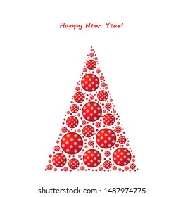 Abstract christmas tree made of red balls of different sizes decorated with snowflakes. New Year's celebration. Christmas