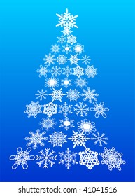 Abstract christmas tree made of snowflakes