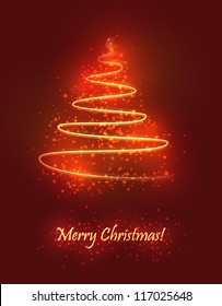 Abstract Christmas tree made of sparkles and lights. EPS10 vector greeting card.