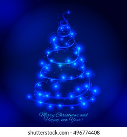 Abstract Christmas tree made of sparkles and lights. EPS10 vector greeting card.