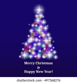 Abstract Christmas tree made of sparkles and lights.