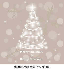 Abstract Christmas tree made of sparkles and lights. EPS10 vector greeting card. Happy new year and merry christmas
