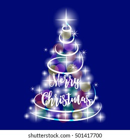 Abstract Christmas tree made of sparkles and lights. EPS10 vector greeting card. Happy new year and merry christmas