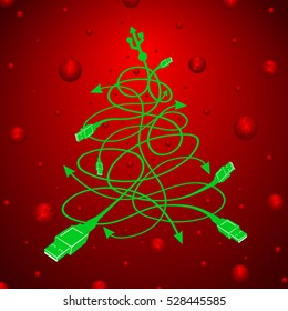 Abstract Christmas tree made of USB cables. Christmas theme