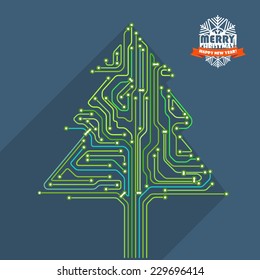 Abstract christmas tree metro scheme illustration. Greeting card