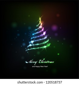 Abstract christmas tree on black background. Vector eps10 illustration