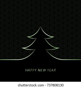 Abstract Christmas tree on black background. Decorative design element for Christmas and New Year greeting card, holiday decoration. Vector illustration