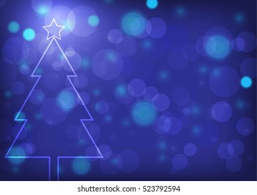 Abstract christmas tree on blue bokeh background