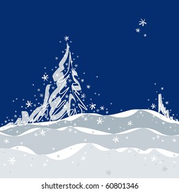 Abstract christmas tree on blue background, vector illustration