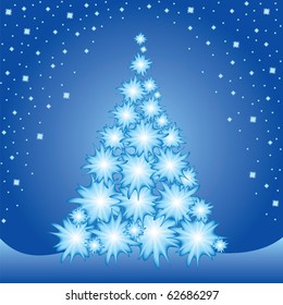Abstract christmas tree on blue background, vector illustration
