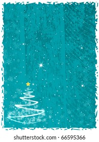 Abstract Christmas tree on the blue splotchy background