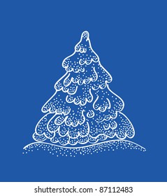 Abstract christmas tree on blue background, vector illustration