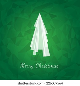Abstract Christmas Tree on Green Low Poly Background - Merry Christmas Card Template - Vector Illustration