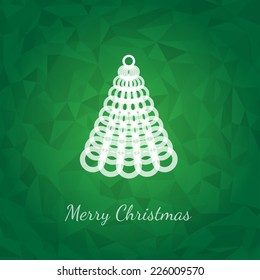 Abstract Christmas Tree on Green Low Poly Background - Merry Christmas Card Template - Vector Illustration