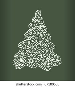 Abstract christmas tree on green background, vector illustration