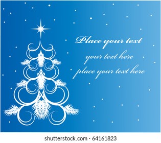 abstract christmas tree on greeting card with blue background