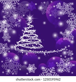 Abstract christmas tree on purple background. Vector illustration
