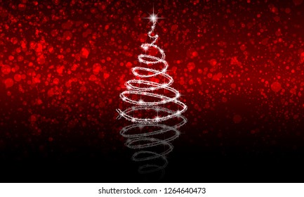 abstract christmas tree on red bokeh background with reflection