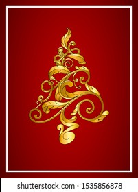 abstract christmas tree on red baroque style 