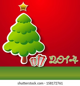 Abstract Christmas tree on red background - vector illustration