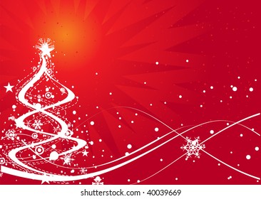 Abstract christmas tree on red background, vector illustration for xmas