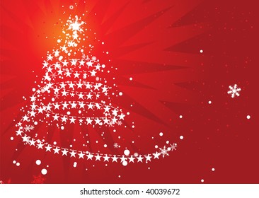 Abstract christmas tree on red background, vector illustration for xmas