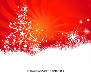 Abstract christmas tree on red background, vector illustration for xmas