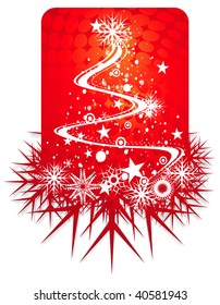 Abstract christmas tree on red background, vector illustration for xmas