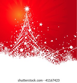 Abstract christmas tree on red background, vector illustration for xmas