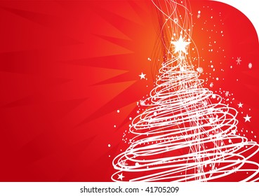 Abstract christmas tree on red background, vector illustration for xmas