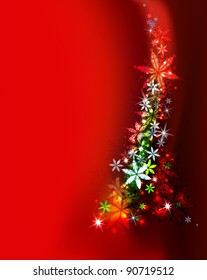 abstract  Christmas tree on the red background