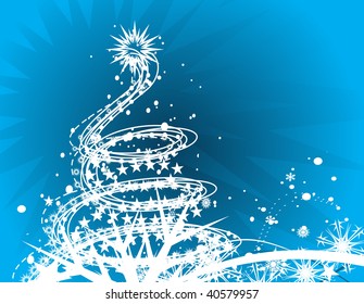 Abstract christmas tree on snow background, vector illustration for xmas
