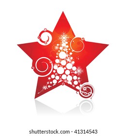 Abstract christmas tree on star background, vector illustration for xmas