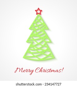 Abstract Christmas tree on white background. Design elements for holiday cards. Beautiful applique. Vector illustration.