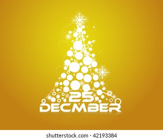 Abstract christmas tree on yellow background, vector illustration for xmas