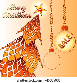 Abstract christmas tree  from orange rectangles and sale ball.