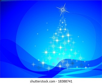 abstract christmas tree over blue background