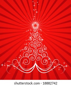 abstract christmas tree over red background