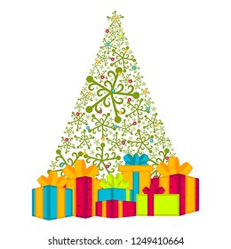 Abstract christmas tree with presents. Vector illustration design