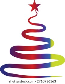 Abstract Christmas Tree with Rainbow Gradient and Red Star – Modern Holiday Line Art Illustration for Winter Greeting, Festive Decoration, Celebration Poster and Seasonal Graphic Design